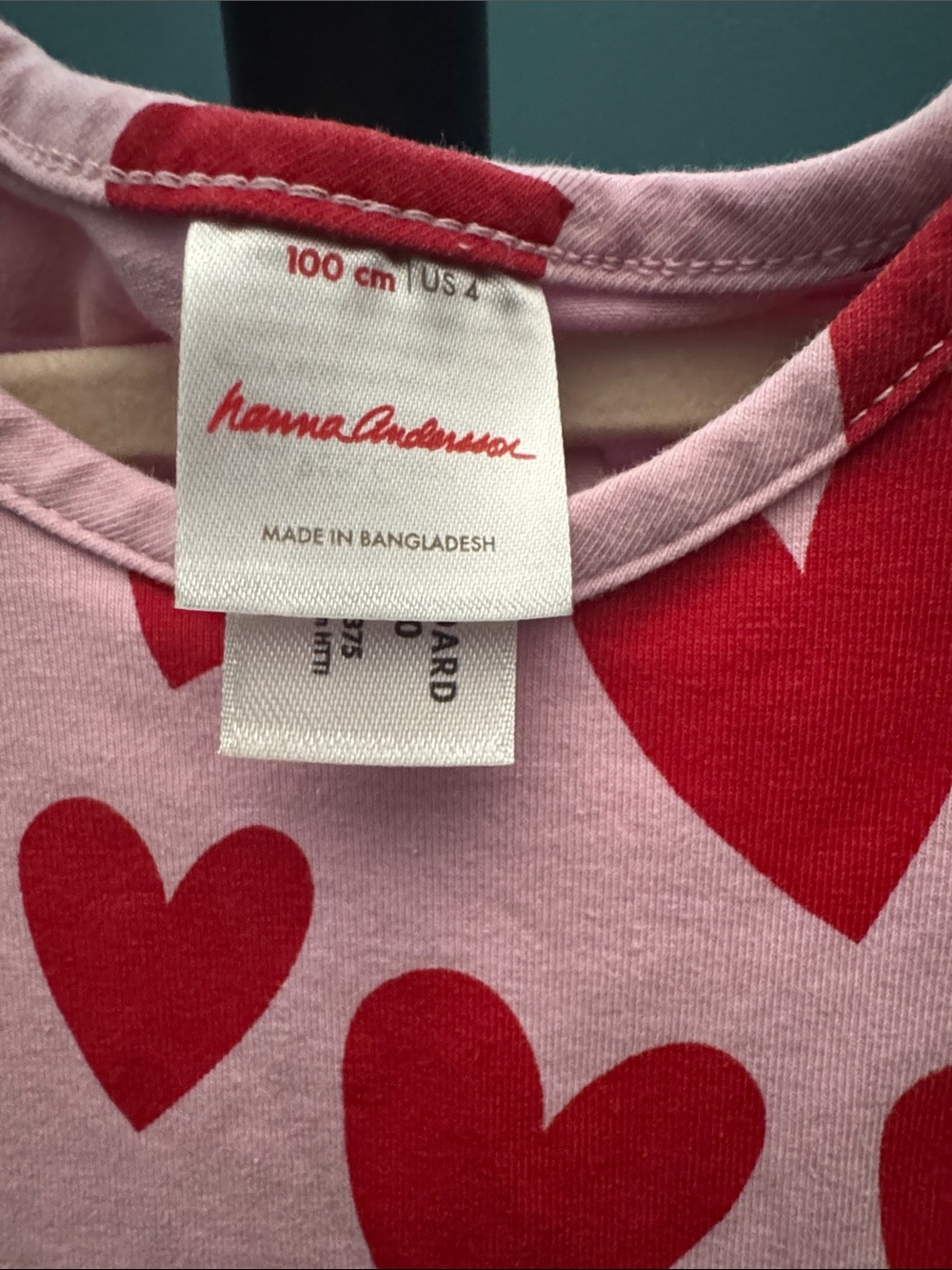 Hanna Andersson Pink Dress with Red Heart Print. Size 4T. Gently Used Condition. - Picture 2 of 5